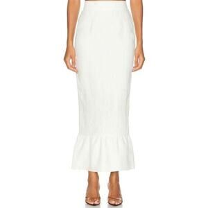 POSSE Matilda Column Maxi Skirt Size Medium Cream Linen Ruffle Hem Lined New